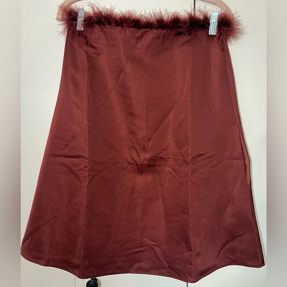 WeWoreWhat Brown Strapless Mini Dress with Fur Trim - Picture 1 of 4
